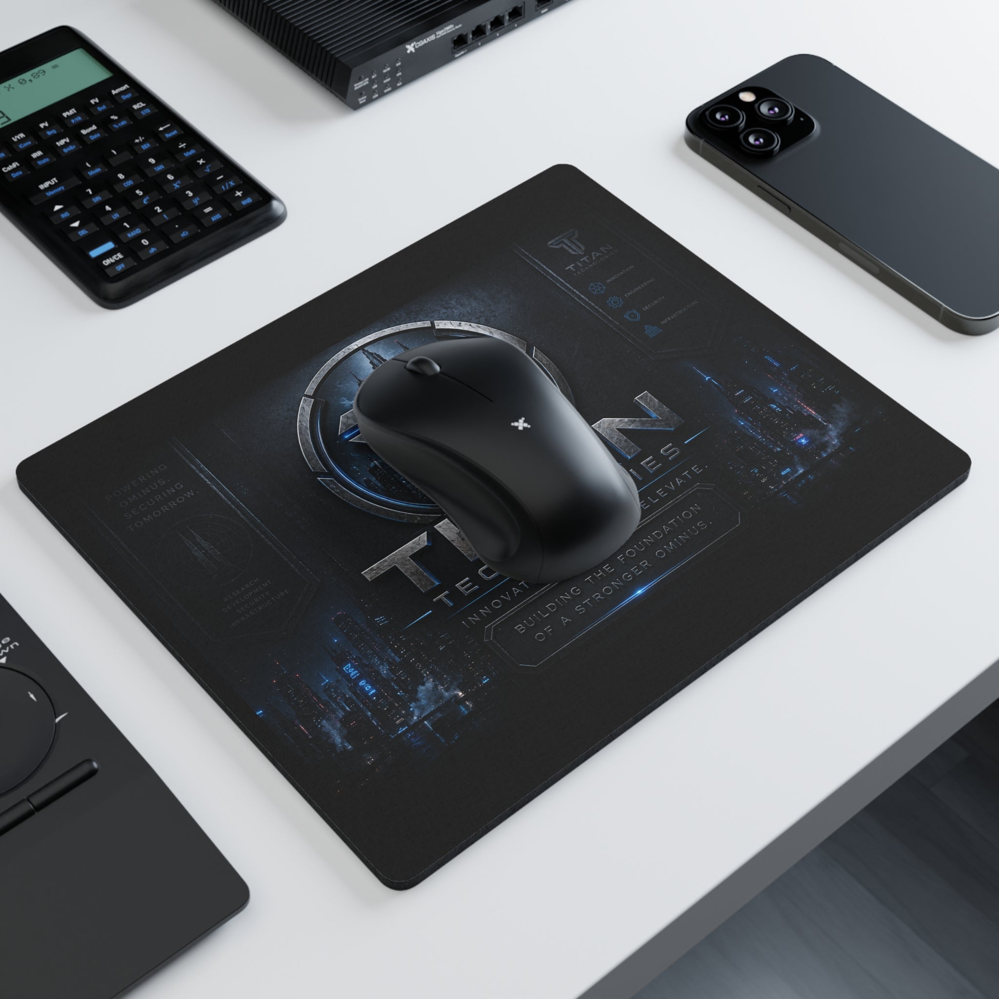Titan Technologies Rectangular Gaming Mouse Pad — Futuristic Cyberpunk Desk Mat