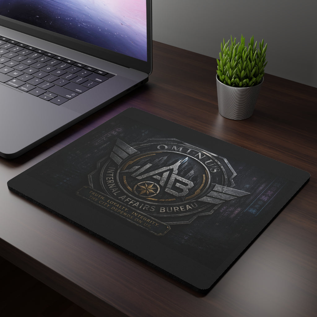 Internal Affairs Bureau (IAB) Emblem Gaming Mouse Pad — Sleek Cyberpunk Desk Mat