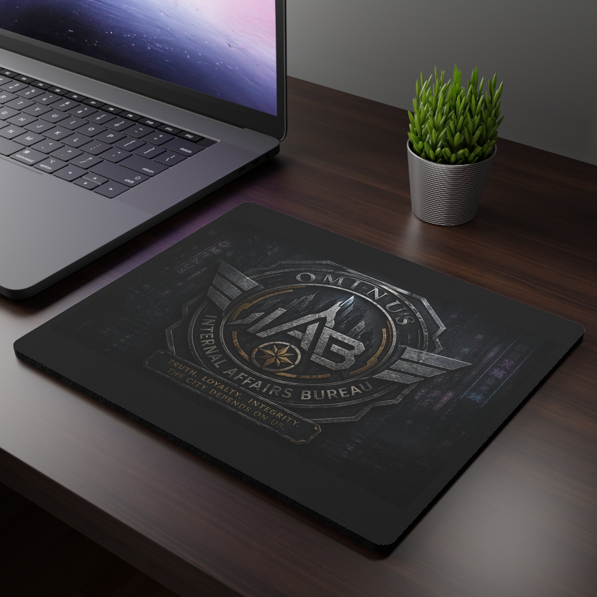 Internal Affairs Bureau (IAB) Emblem Gaming Mouse Pad — Sleek Cyberpunk Desk Mat