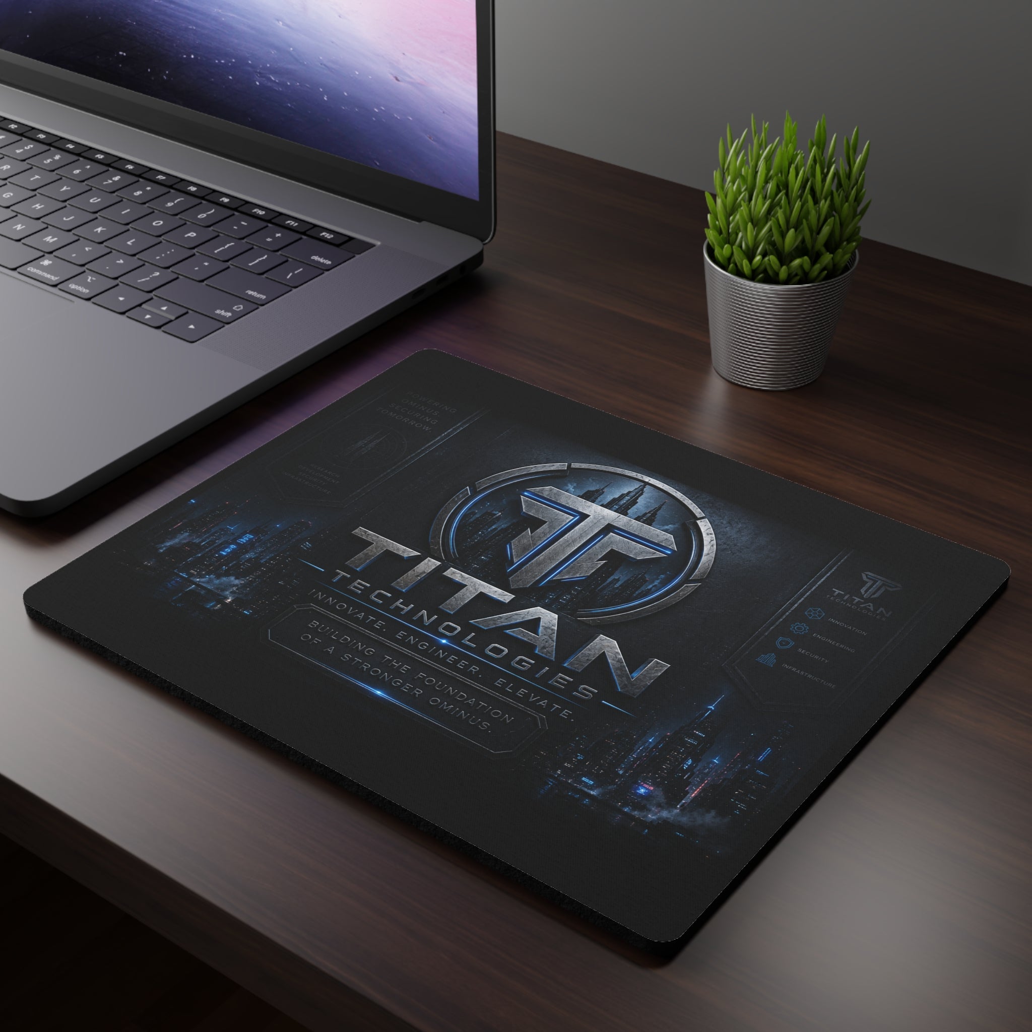 Titan Technologies Rectangular Gaming Mouse Pad — Futuristic Cyberpunk Desk Mat