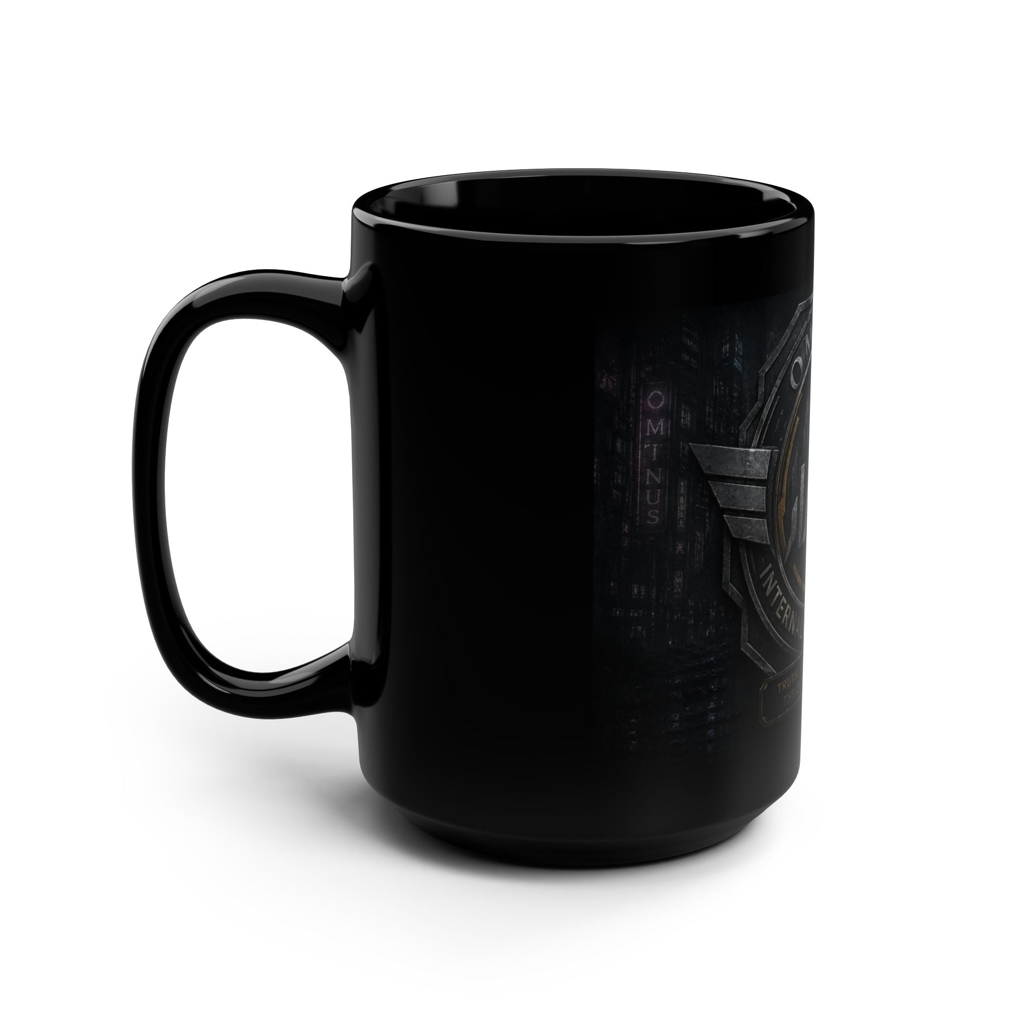 Interval Affairs Bureau (IAB) Emblem Black 15oz Mug — Ominous Military-Style Coffee Cup