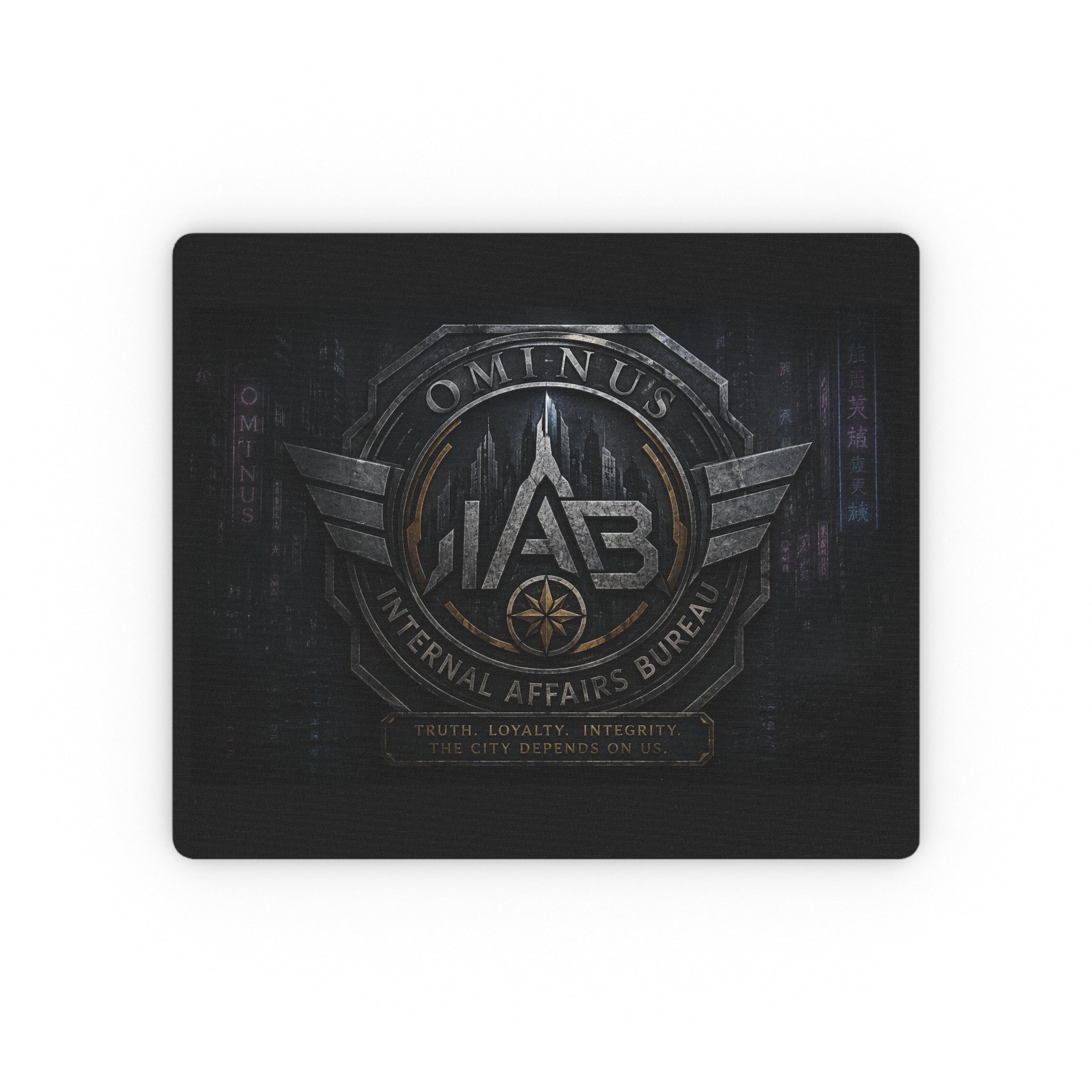 Internal Affairs Bureau (IAB) Emblem Gaming Mouse Pad — Sleek Cyberpunk Desk Mat