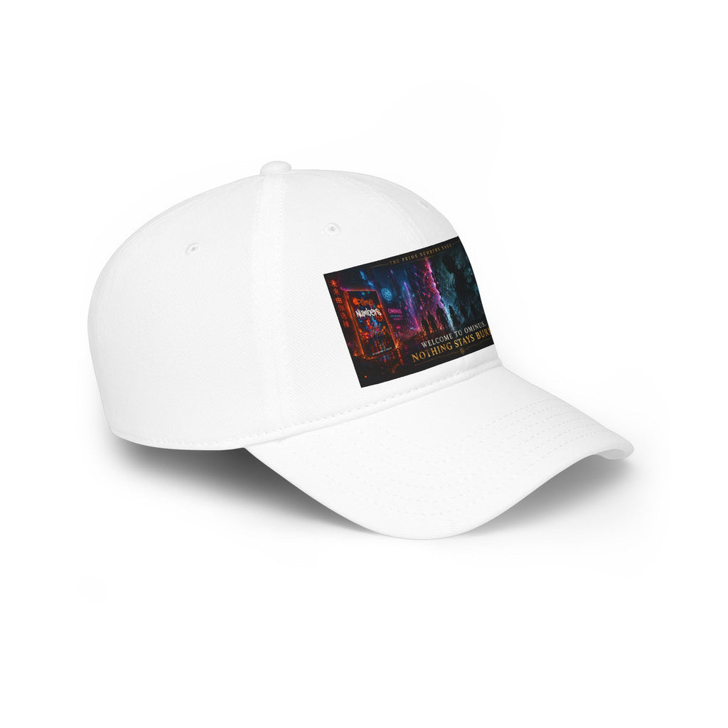 Prime Numbers Saga Baseball Cap — “Nothing Stays Buried” Neon Cyberpunk City Hat