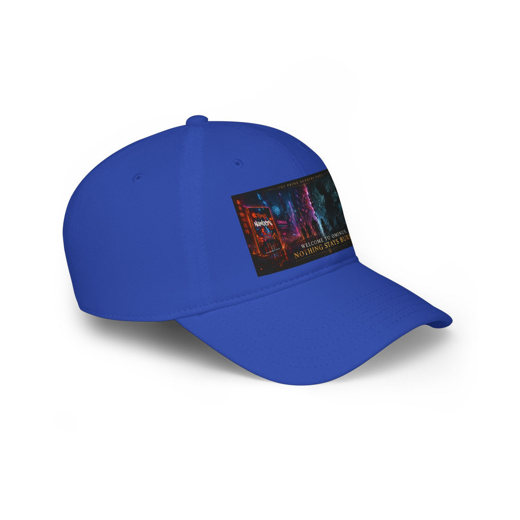 Prime Numbers Saga Baseball Cap — “Nothing Stays Buried” Neon Cyberpunk City Hat