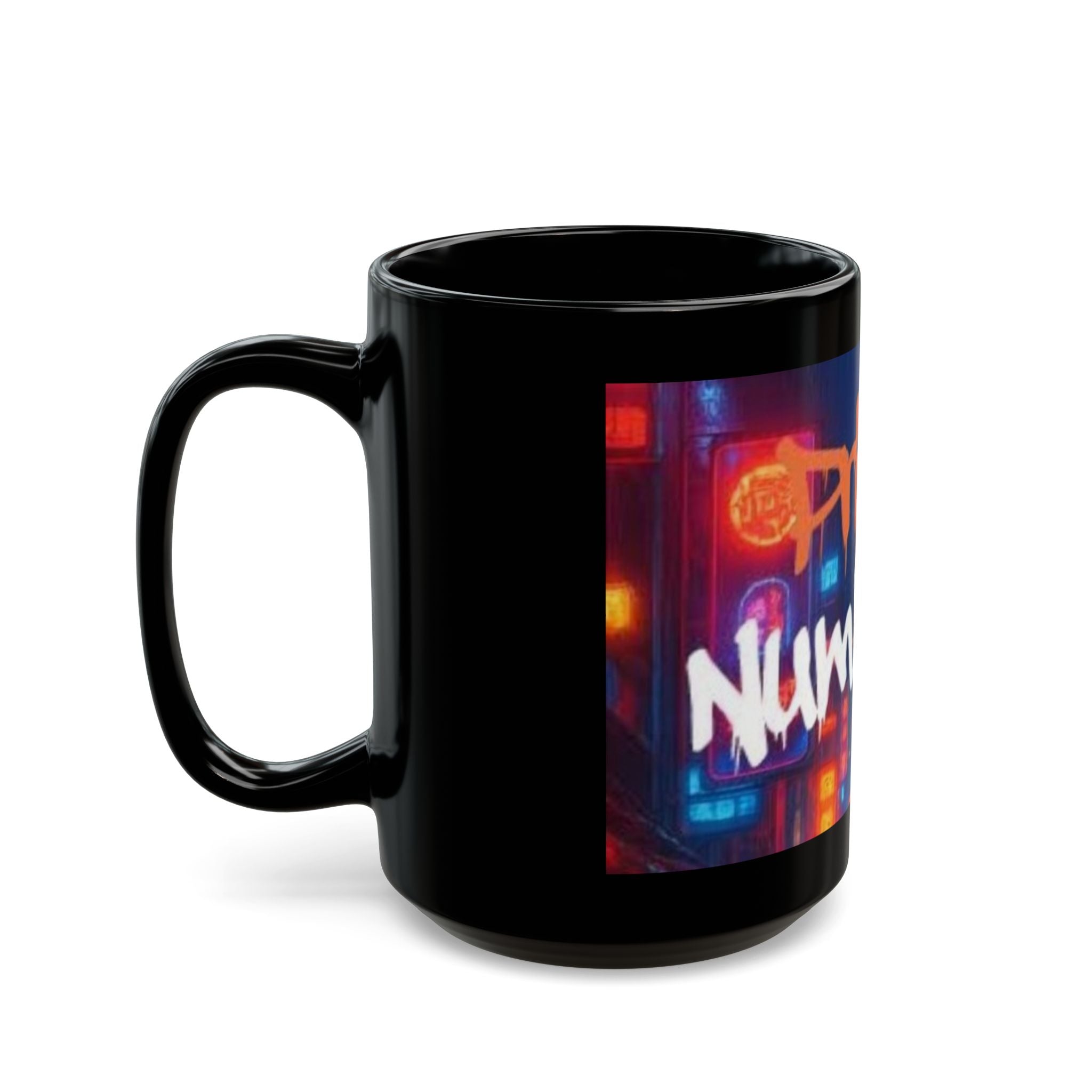 Prime Numbers Black Coffee Mug – Neon Graffiti Math Design (11oz & 15oz)
