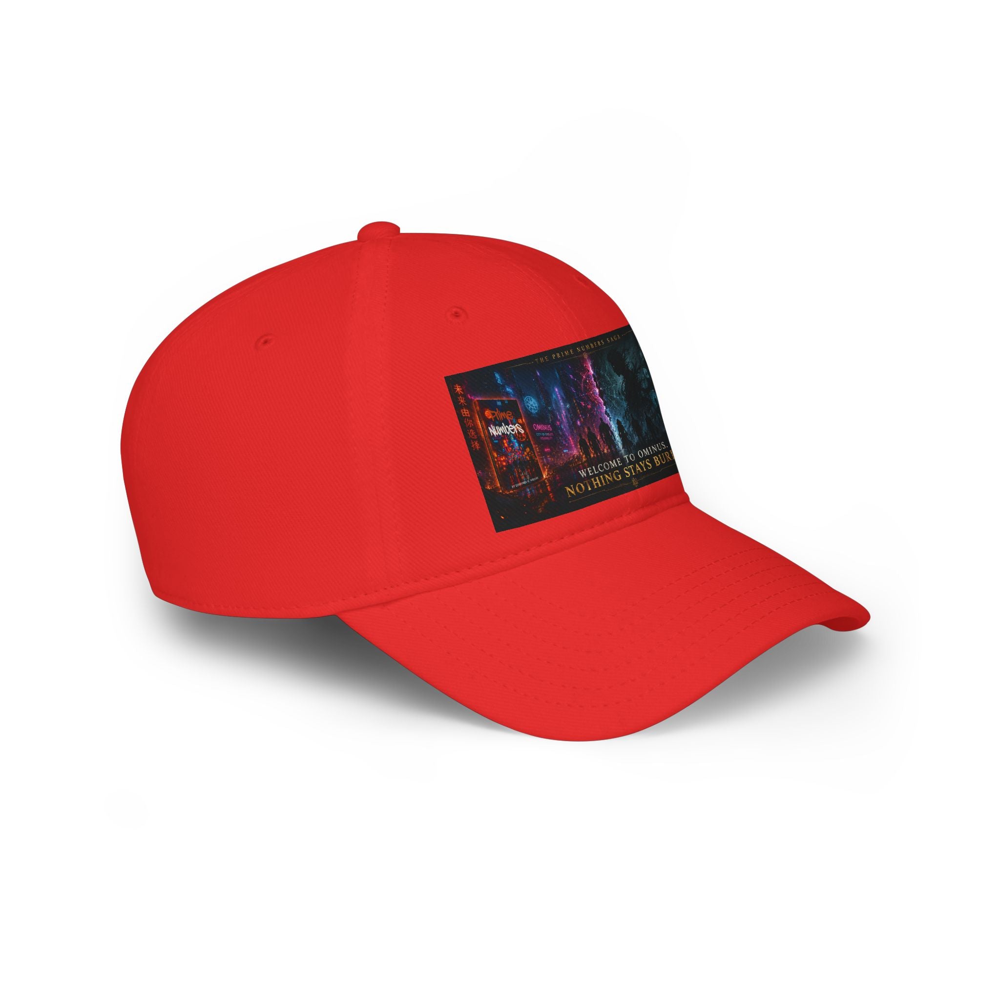 Prime Numbers Saga Baseball Cap — “Nothing Stays Buried” Neon Cyberpunk City Hat