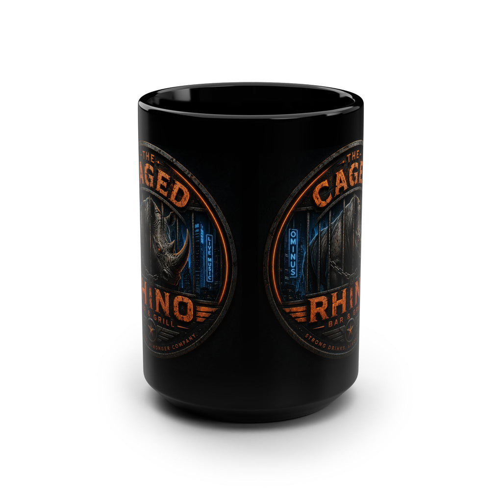 Rhino Grill Logo Mug — 15oz Black Ceramic Coffee Cup