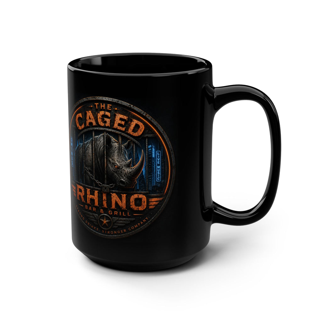 Rhino Grill Logo Mug — 15oz Black Ceramic Coffee Cup